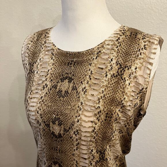 Magaschoni Snakeskin Print Knit Sweater Dress Small Silk Cashmere Sheath Beige - Picture 2 of 15